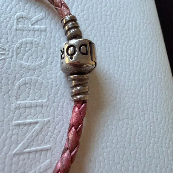 SOLD! Pandora Pink Braided leather Bracelet Silver - Picture 2 of 7